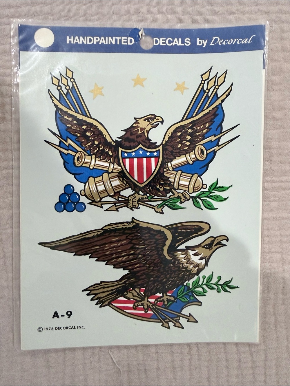 Vintage 1978 Decorcal Water Slide Decals Americana Eagle Cannon A-9 Sealed NOS